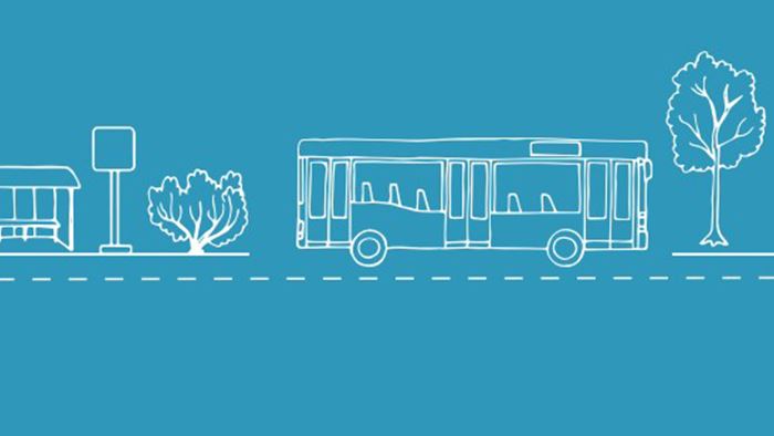 Illustration av buss i stadsmiljö