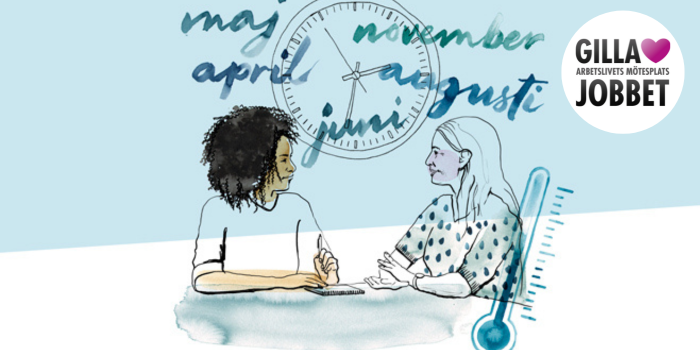 Illustration föreställande två kvinnor som samtalar
